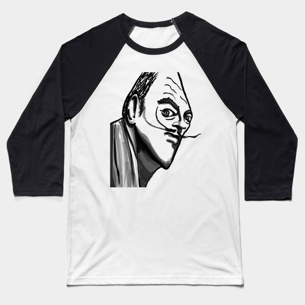 Salvador Dali portrait sketch outline and white eyes Baseball T-Shirt by SmerkinGherkin